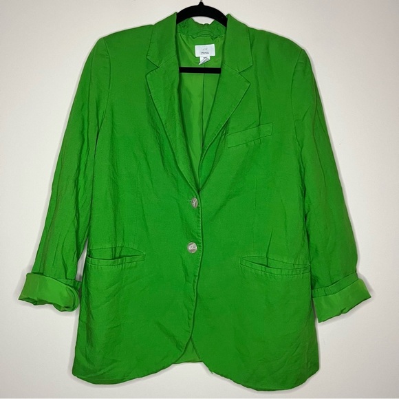 H&M Linen Blend Neon Kelly Green Blazer Jacket - Picture 3 of 10